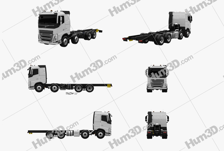Volvo FH-540 Sleeper Cab Chassis Truck 4-axle 2021 Blueprint Template