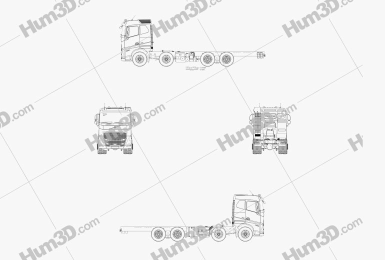 Volvo FH-540 Sleeper Cab Chassis Truck 4-axle 2021 Blueprint
