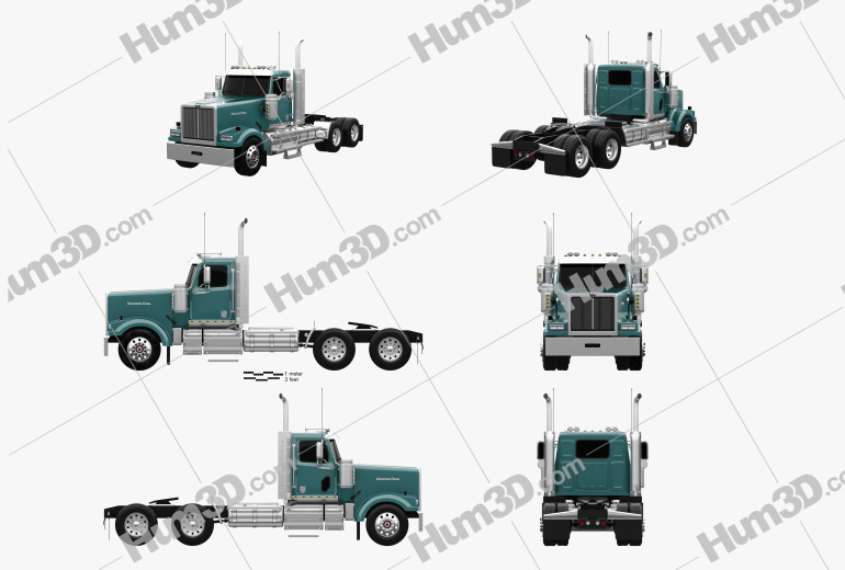 Western Star 4900 SF EX Day Cab Tractor Truck 2015 Blueprint Template