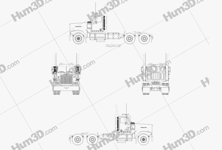 Western Star 4900 SF EX Day Cab Camion Tracteur 2015 Blueprint