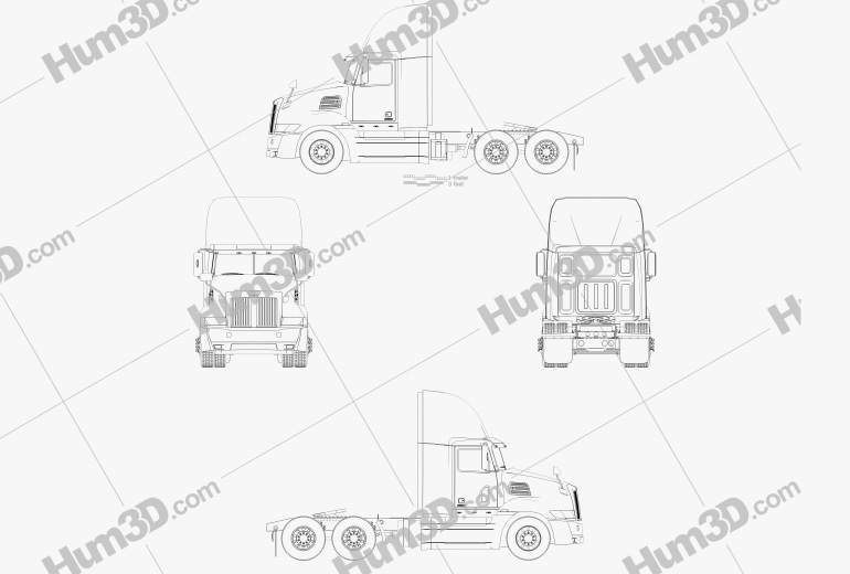 Western Star 5700XE Day Cab Tractor Truck 2014 Blueprint