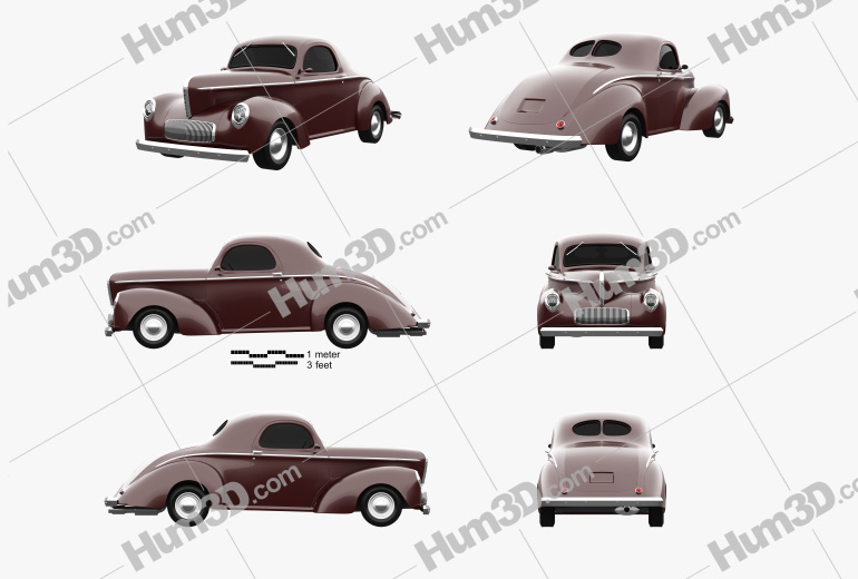 Willys Americar DeLuxe Coupe 1940 Blueprint Template