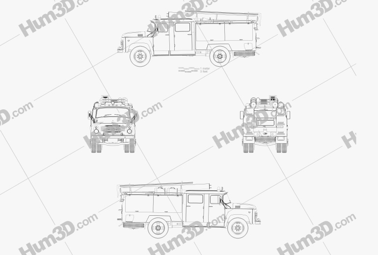 ZIL 130 Fire Truck 1994 Blueprint
