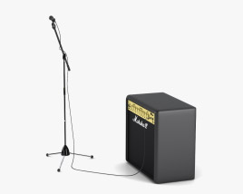Microphone with Holder and Guitar Amplifier 3D model