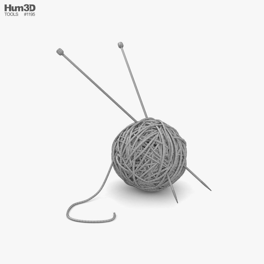 Wool Yarn With Knitting Needles 3D model - Download Life and Leisure on