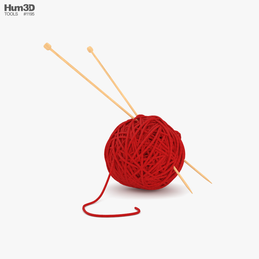 Wool Yarn With Knitting Needles 3D model - Download Life and