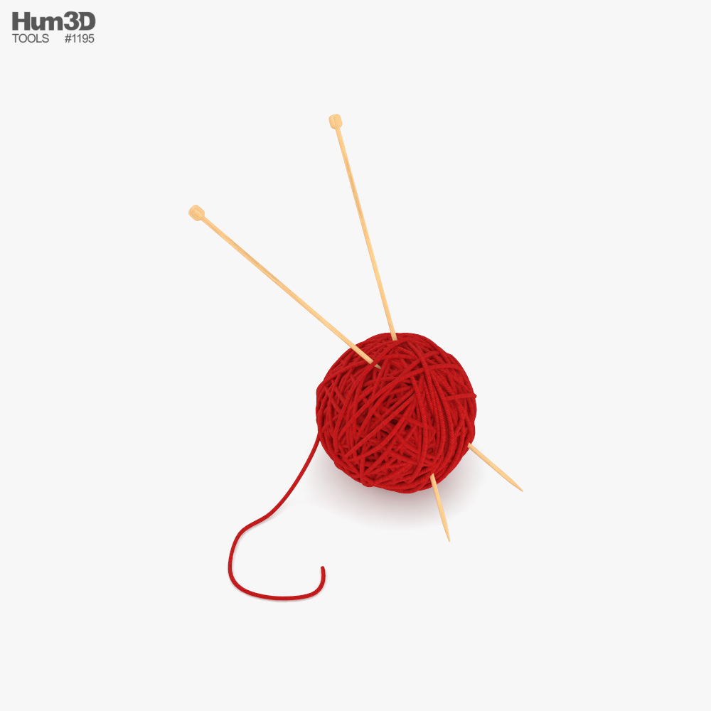 Wool Yarn With Knitting Needles 3D model - Download Life and Leisure on